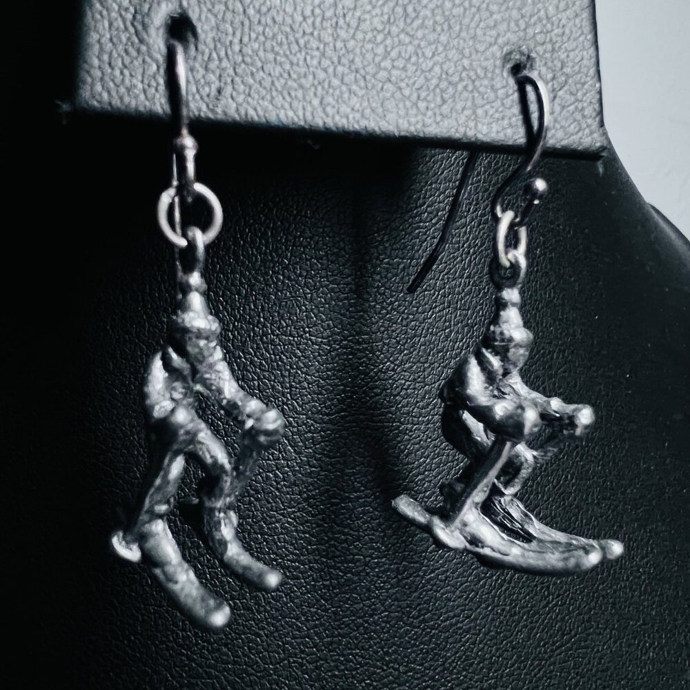 Vintage Sterling Silver Winter Snow Skier Earrings 1.25" 4.5g